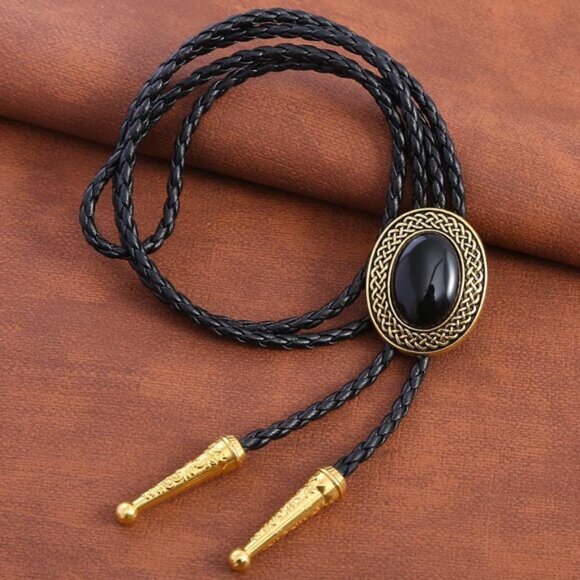 Handmade Round Shape Western Cowboy Bola Tie - Gold - Picture 1 of 3